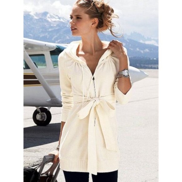 Vtg Victoria's Secret Cozy Long Hooded Zip Belted Cardigan Sweater • Y2K Coquett - Picture 14 of 16
